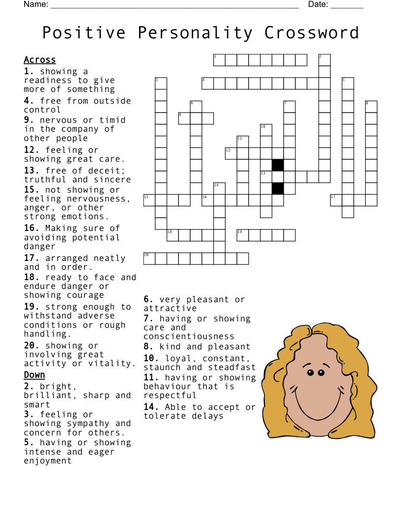 Character Traits Crossword Puzzle WordMint