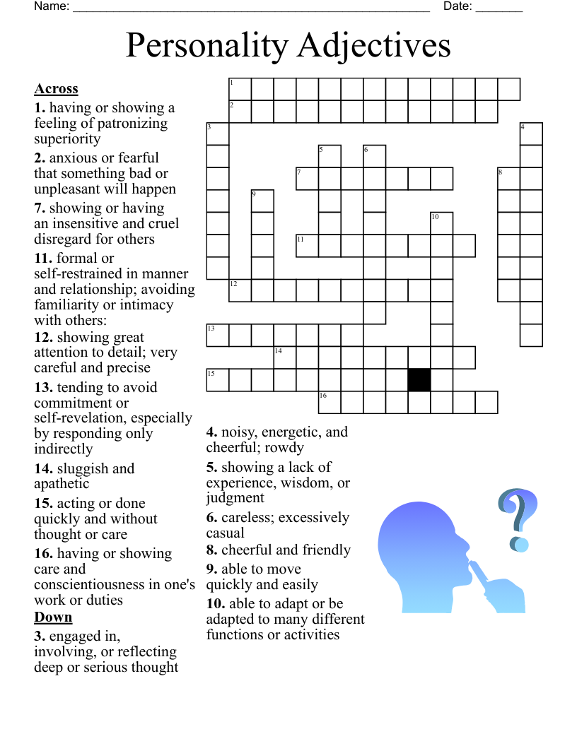 Character Traits Crossword Puzzle WordMint