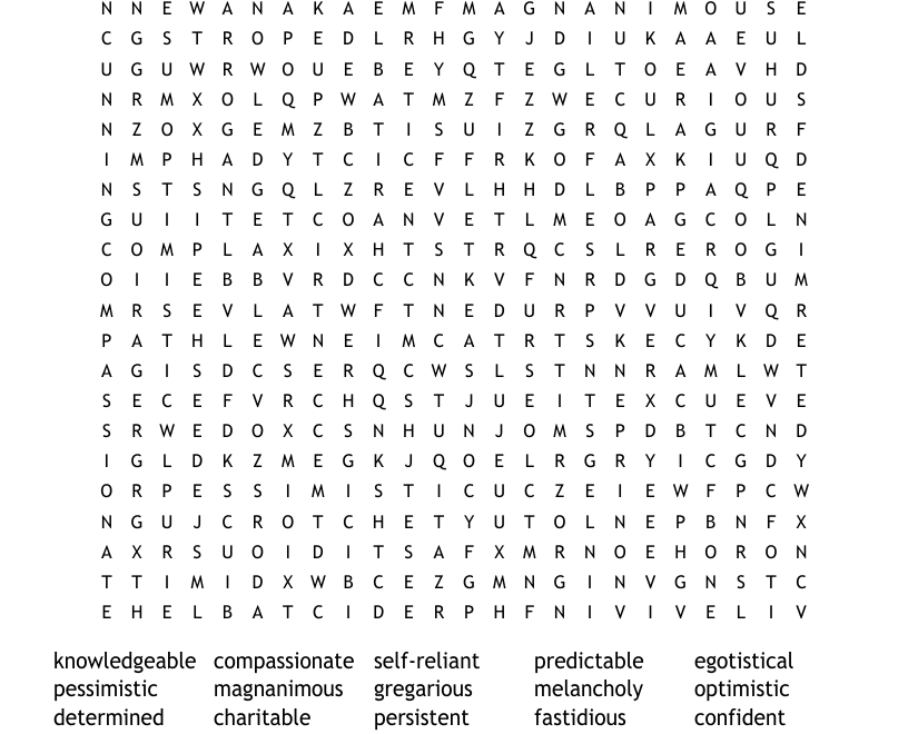Character Traits Word Search WordMint