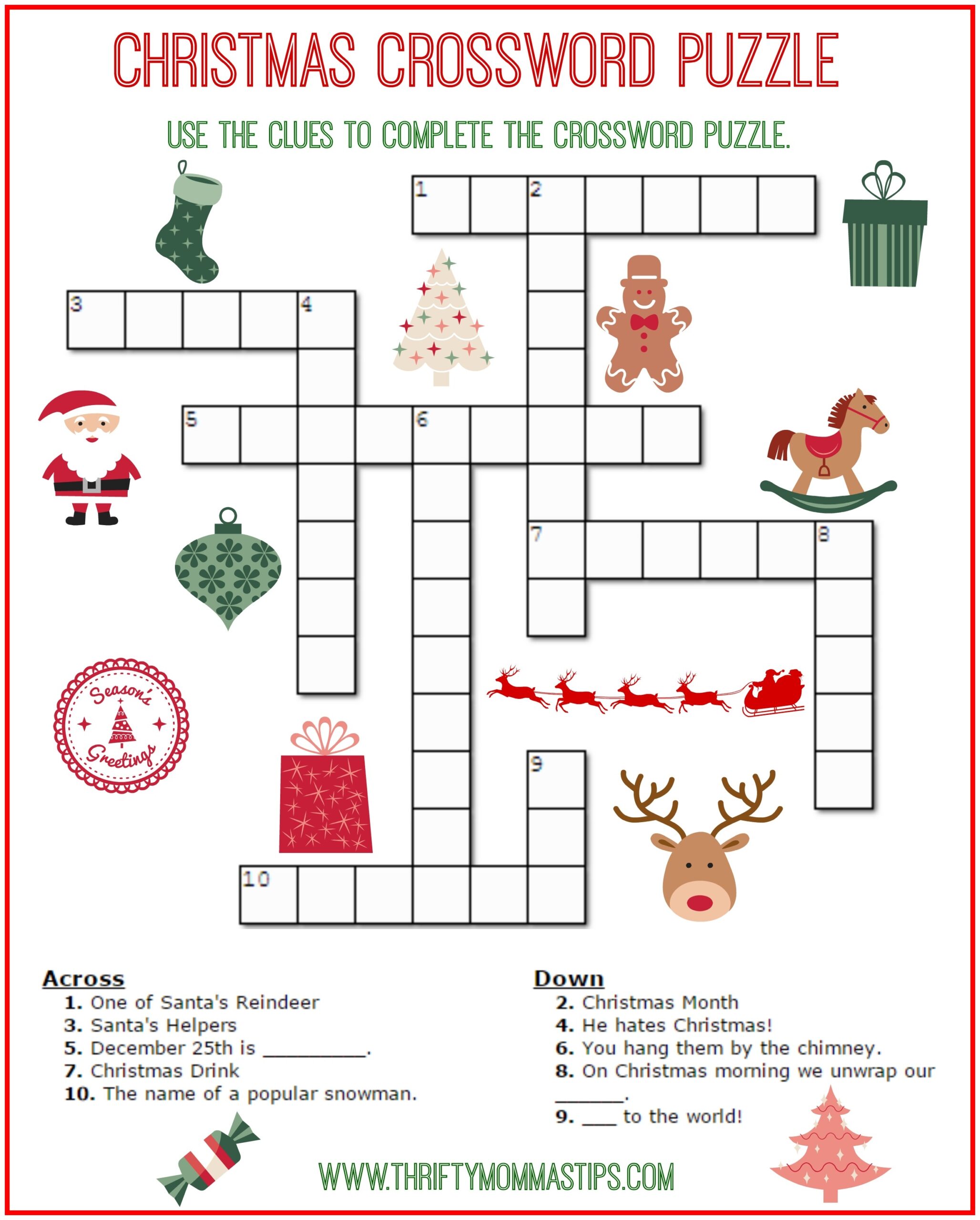 Printable Christmas Crossword Puzzles For Adults Hard