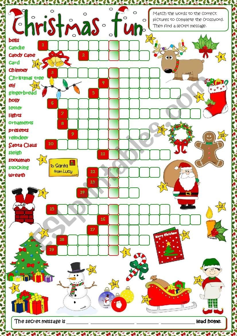 Christmas Fun Crossword ESL Worksheet By Mada 1