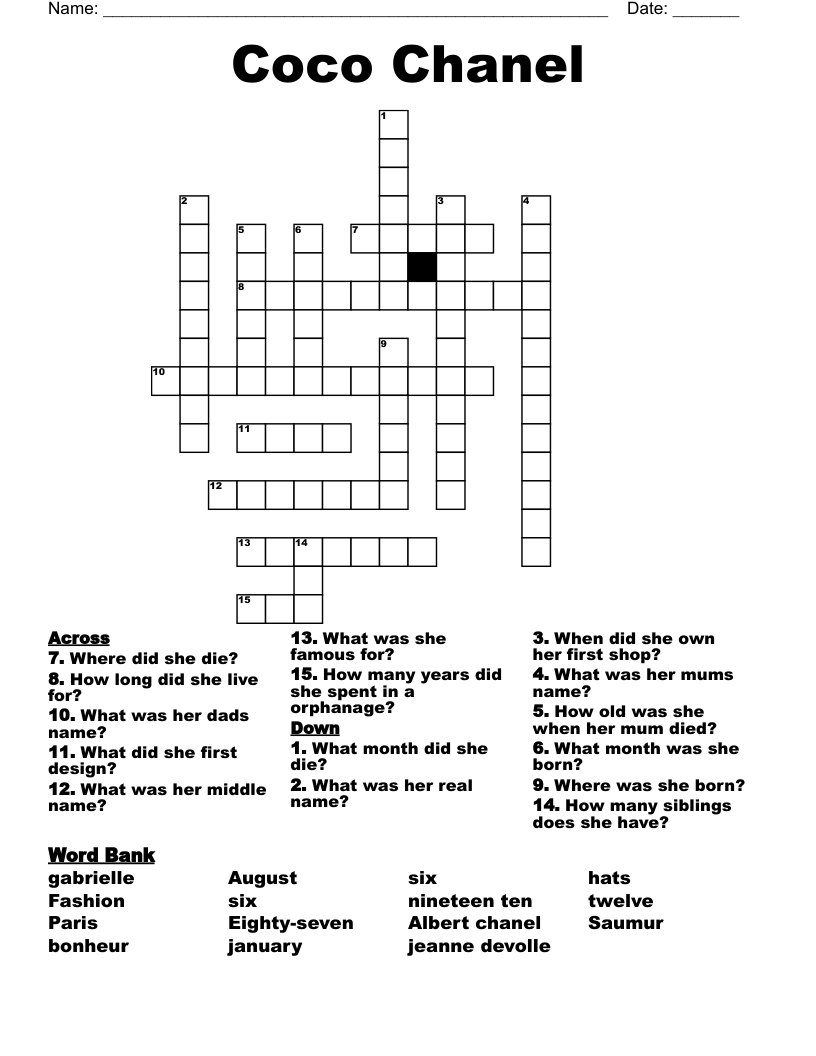 Coco Chanel Crossword WordMint