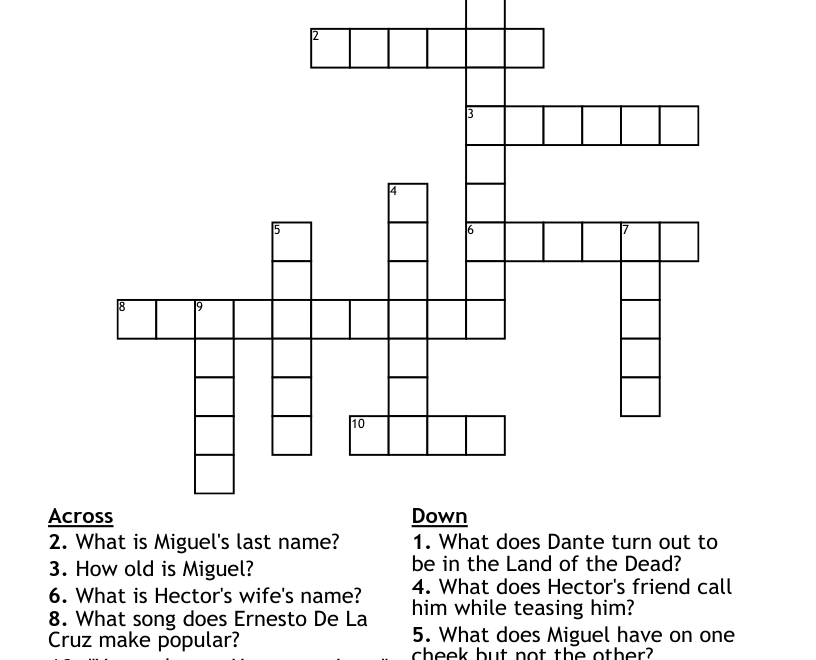 COCO MOVIE CROSSWORD WordMint