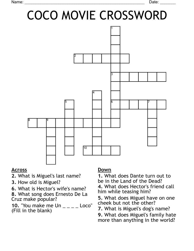 COCO MOVIE CROSSWORD WordMint