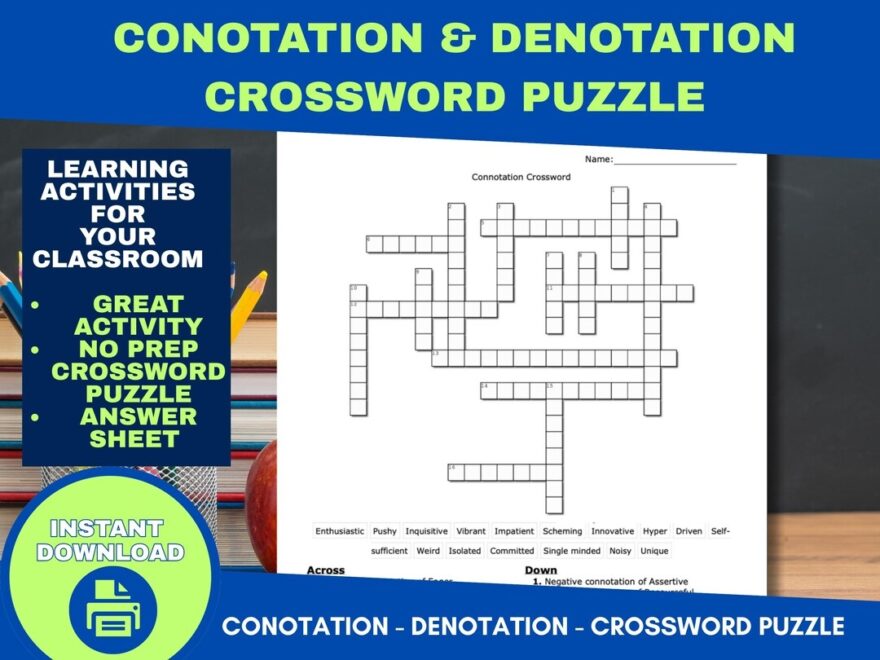 Connotation Denotation ELA Crossword Puzzle ELA Crossword Printable Pdf ELA Crossword Middle School Ela Crossword Puzzle W Answers Etsy