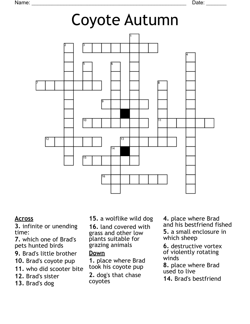 Coyote Autumn Crossword WordMint Coyote Autumn Crossword WordMint