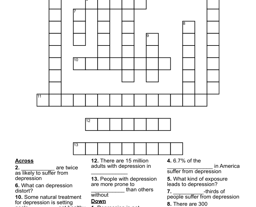 Depression Crossword WordMint