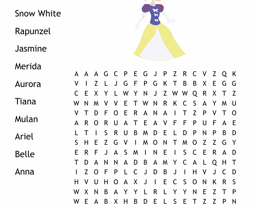 Disney Princesses Crossword WordMint