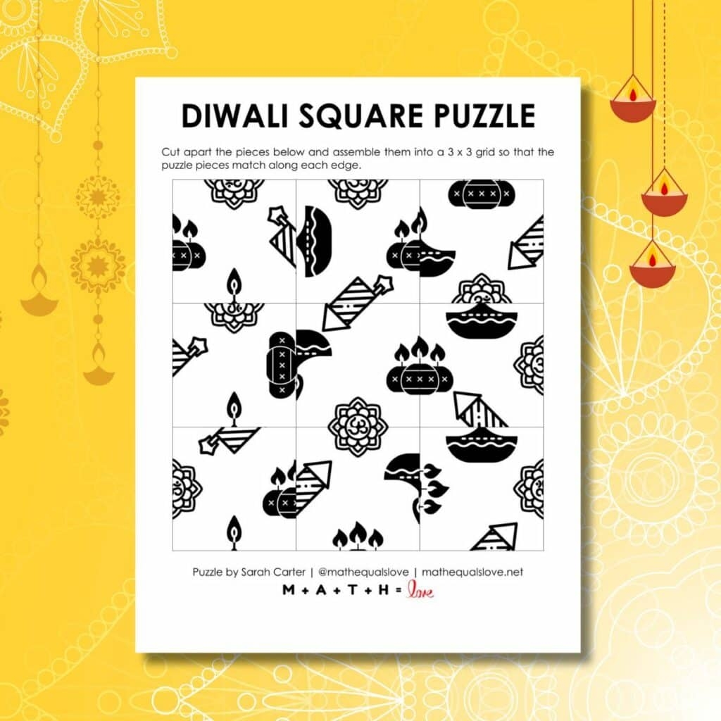 Diwali Square Edge Matching Puzzle Math Love