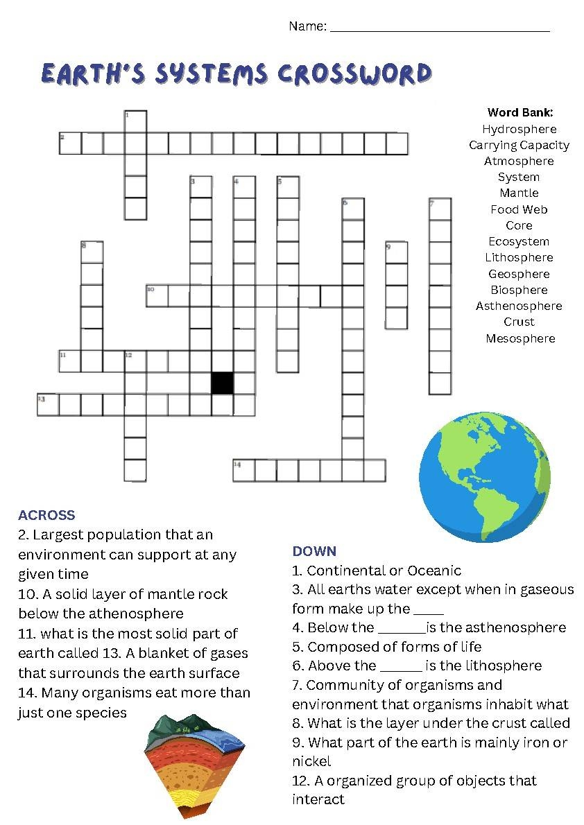 Earth s Systems Crossword Puzzle With Answer Key By Stokes Scholars