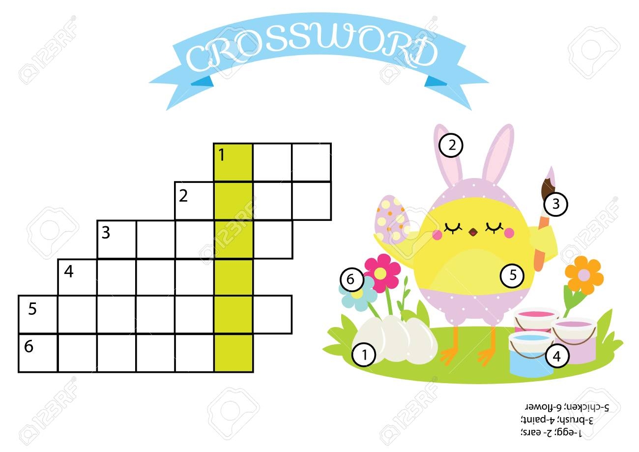 Easter Activity Educational Children Game Crossword With Answer Printable Puzzle For Toddlers Cute Chicken Painting Eggs Royalty Free SVG Cliparts Vectors And Stock Illustration Image 96233700 
