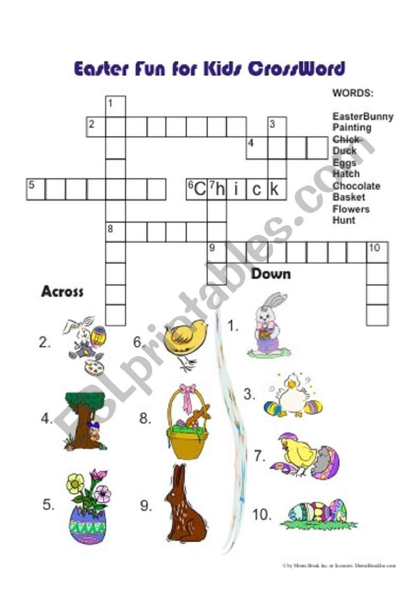 Easter Crossword Puzzle ESL Worksheet By Fabrino