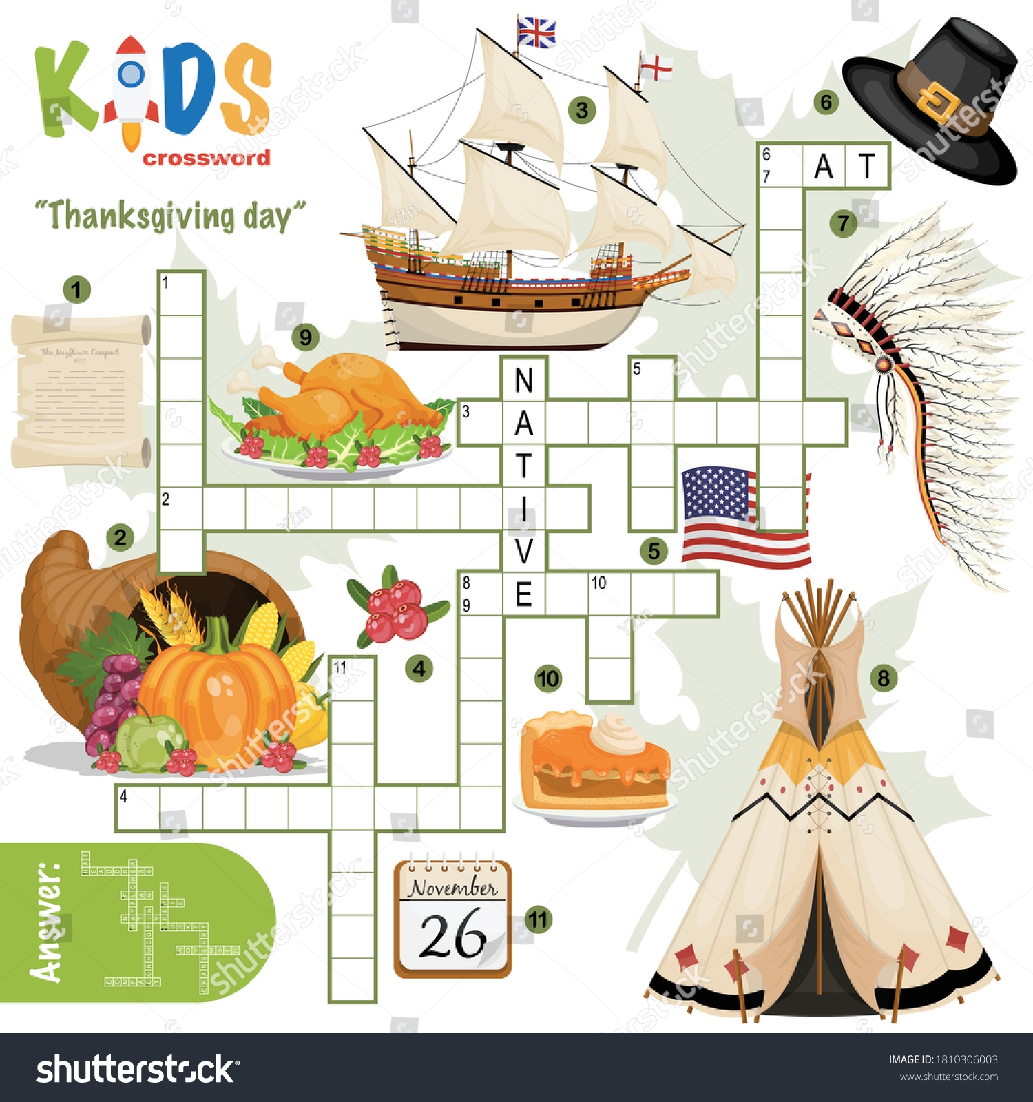 Easy Crossword Puzzle Thanksgiving Day Children Stock Vector Royalty Free 1810306003 Shutterstock