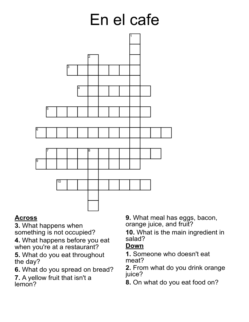 En El Cafe Crossword WordMint