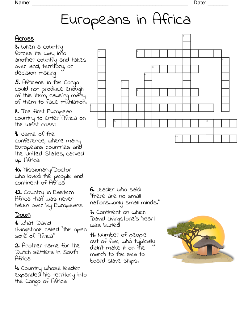 Europeans In Africa Crossword WordMint Europeans In Africa Crossword WordMint