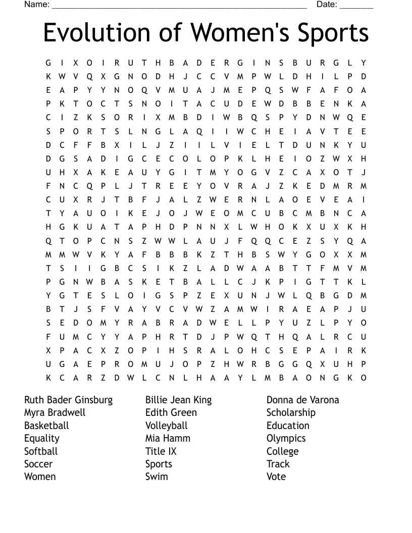 Evolution Of Women s Sports Word Search WordMint