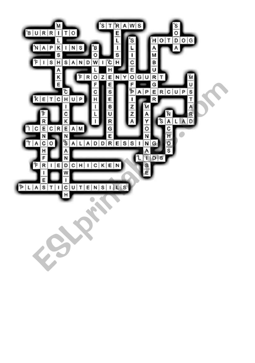 Restaurant Crossword Puzzle Printable