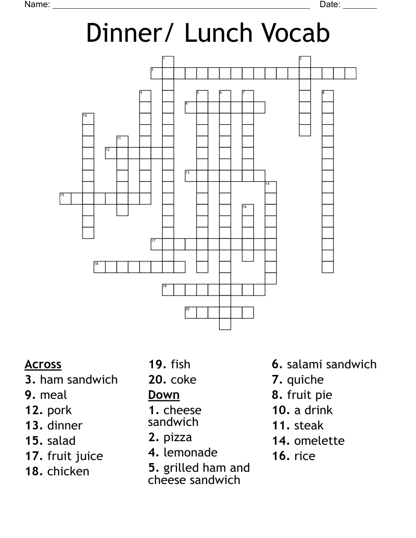 Food Drink Crossword WordMint