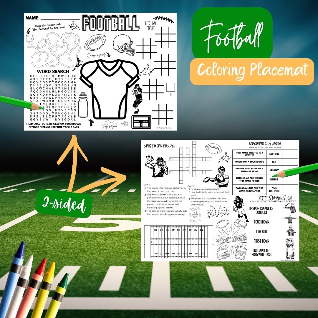 Football Activity Sports Team Fun And Learning Digital Download Coloring Placemat Etsy