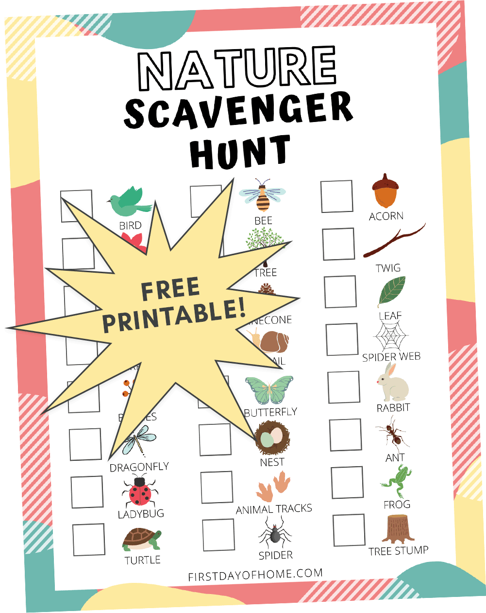 Free Printable Summer Nature Scavenger Hunt Printable Party Favors