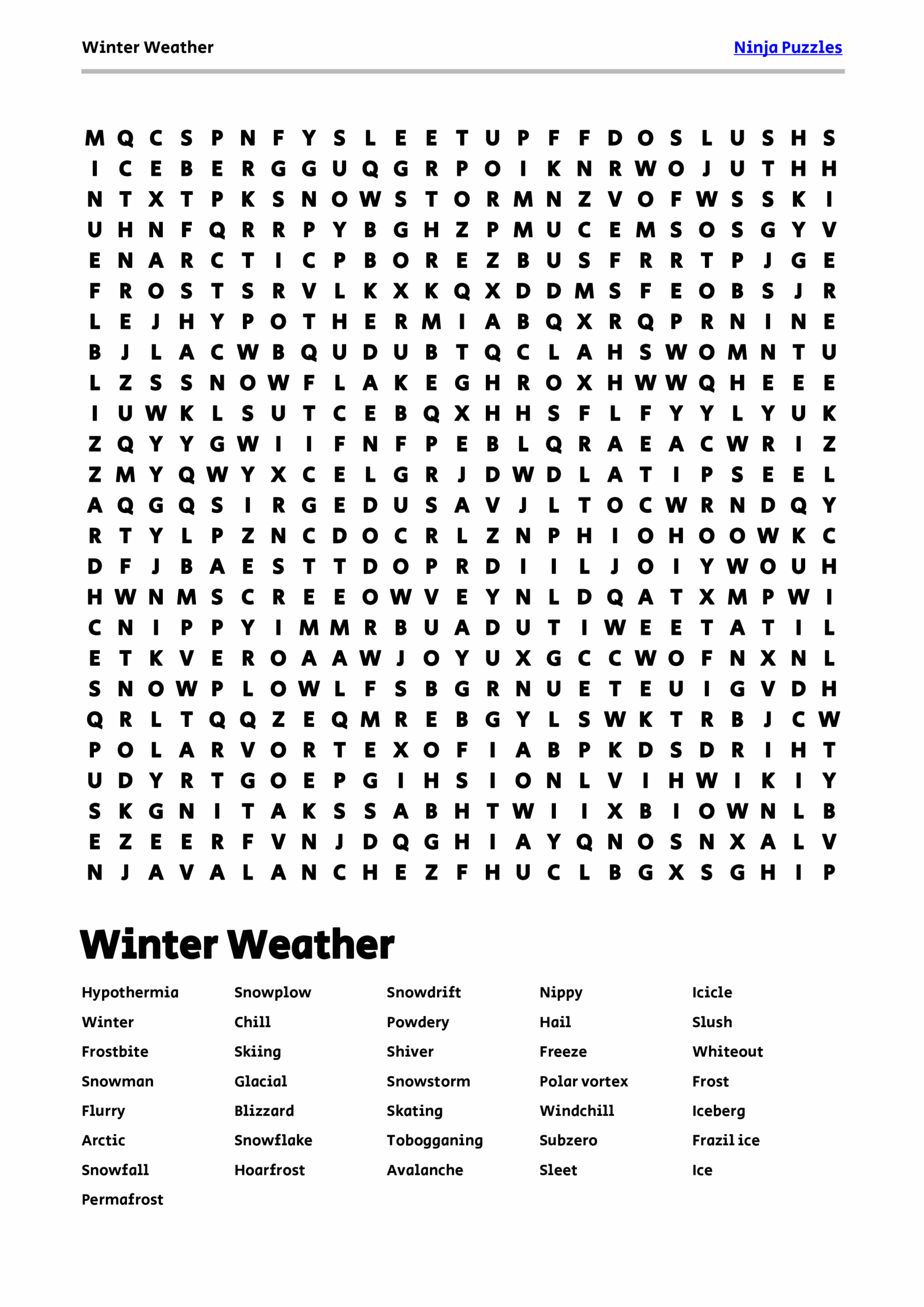 Printable Winter Crossword Puzzles For Adults