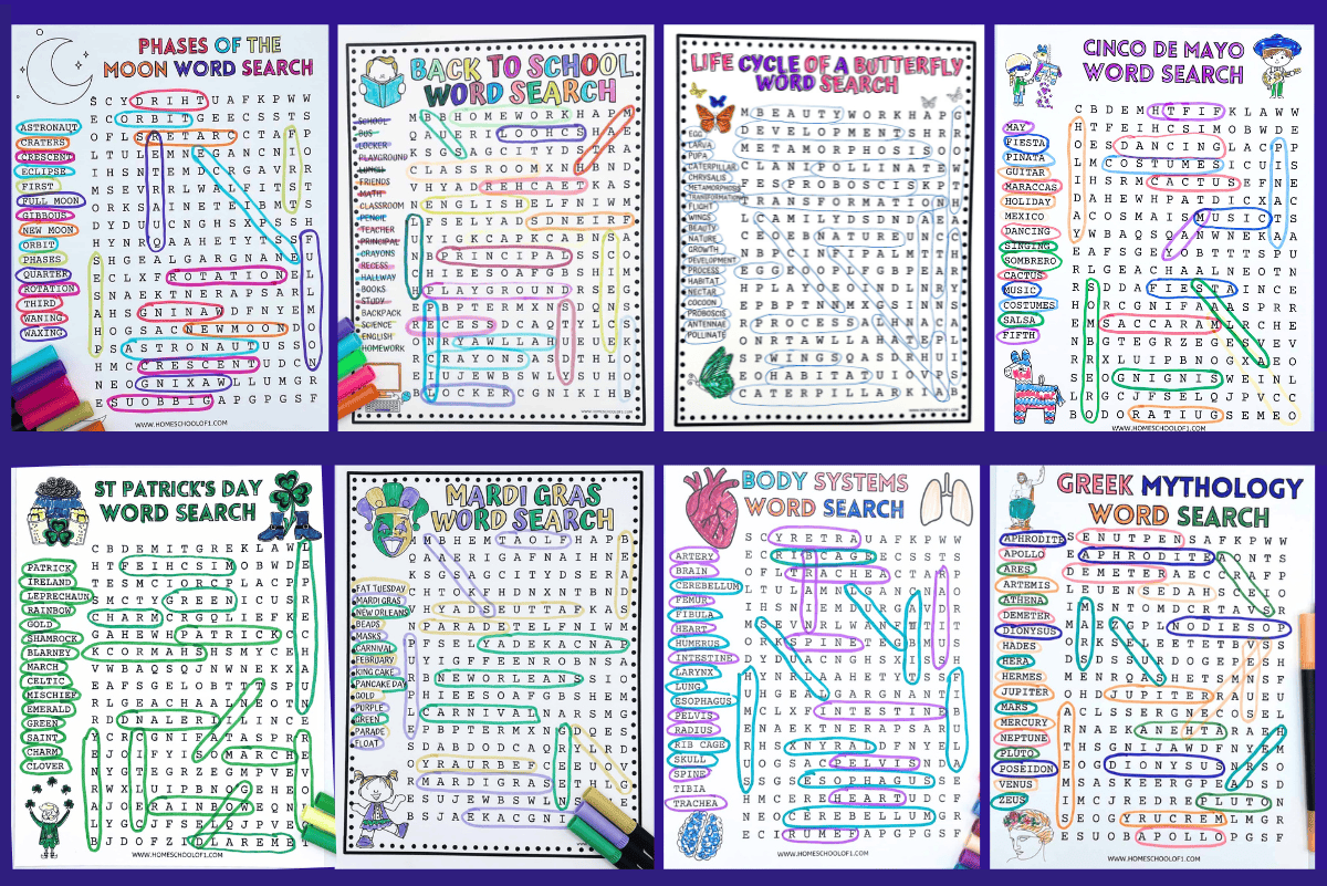 Free Printable Word Searches For Kids By Theme Season