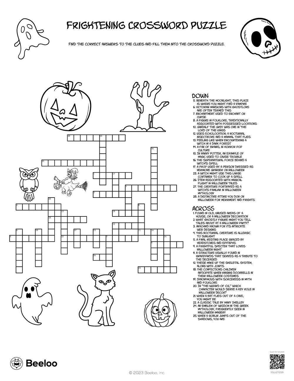 Frightening Crossword Puzzle Beeloo Printable Crafts And Activities For Kids