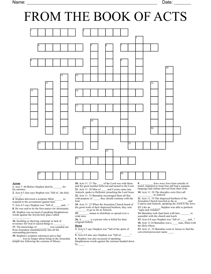 FROM THE BOOK OF ACTS Crossword WordMint