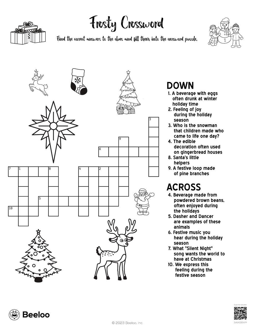 Frosty Crossword Beeloo Printable Crafts And Activities For Kids