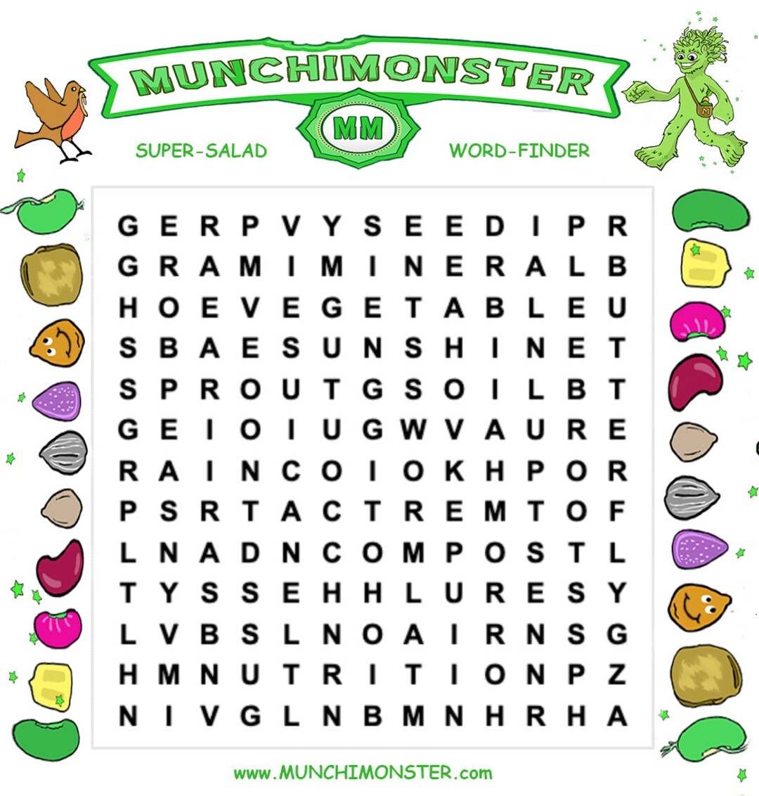 GAMES DIGITAL Puzzles Kids Educational Word Finder Animal Finder Crossword Puzzle Turn On Your Munchi Power Vegetables Exercise FUN Etsy