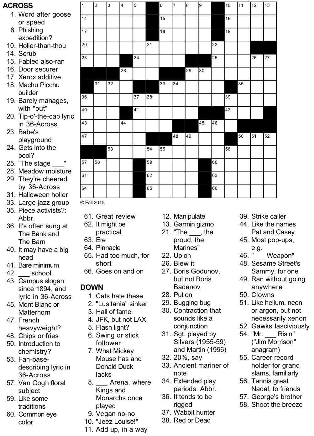 Goldy Oldie Crossword Puzzle