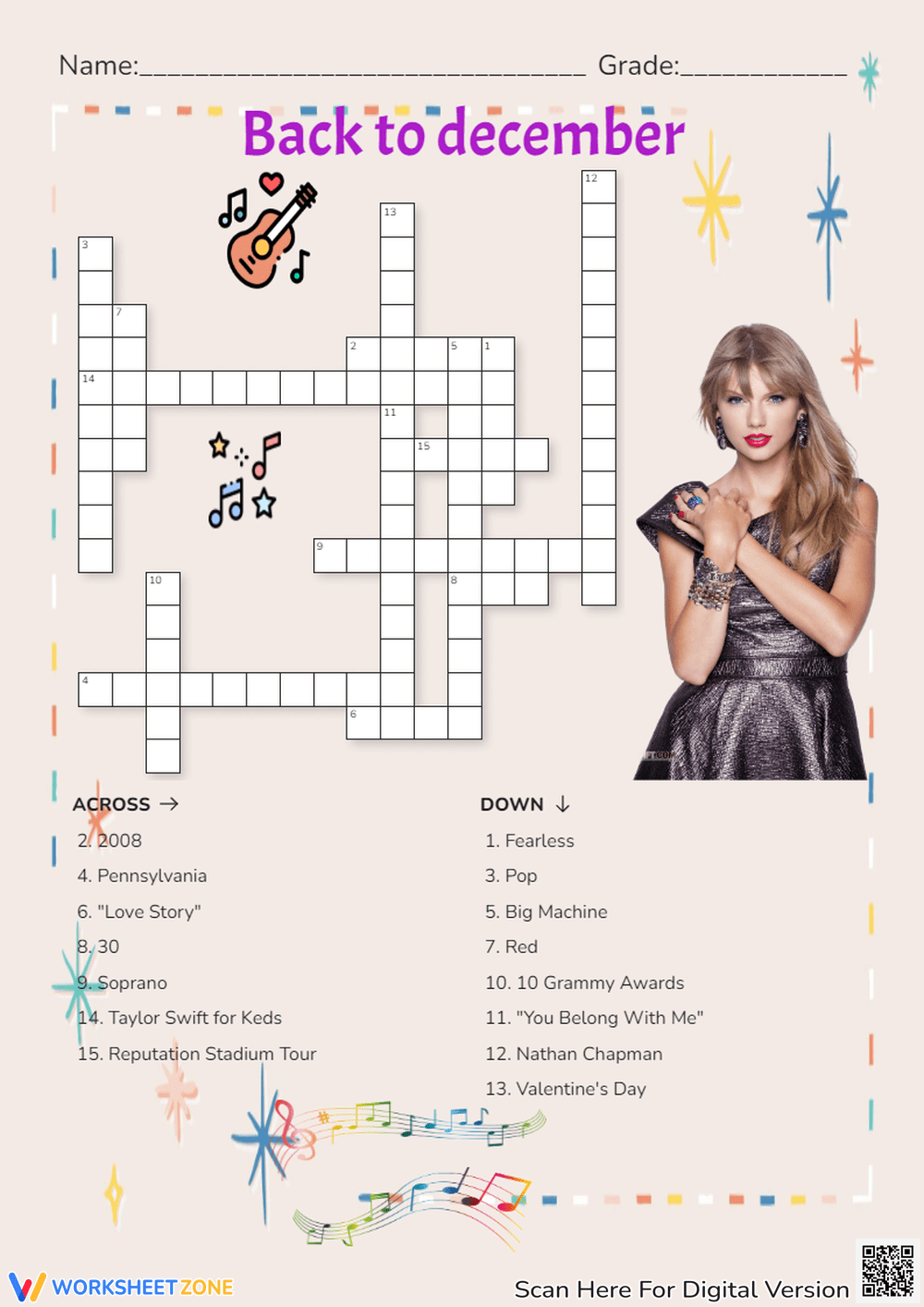 Grade 1 Taylor Swift Crossword Worksheets Printable Grade 1 Taylor Swift Crossword Worksheets Printable