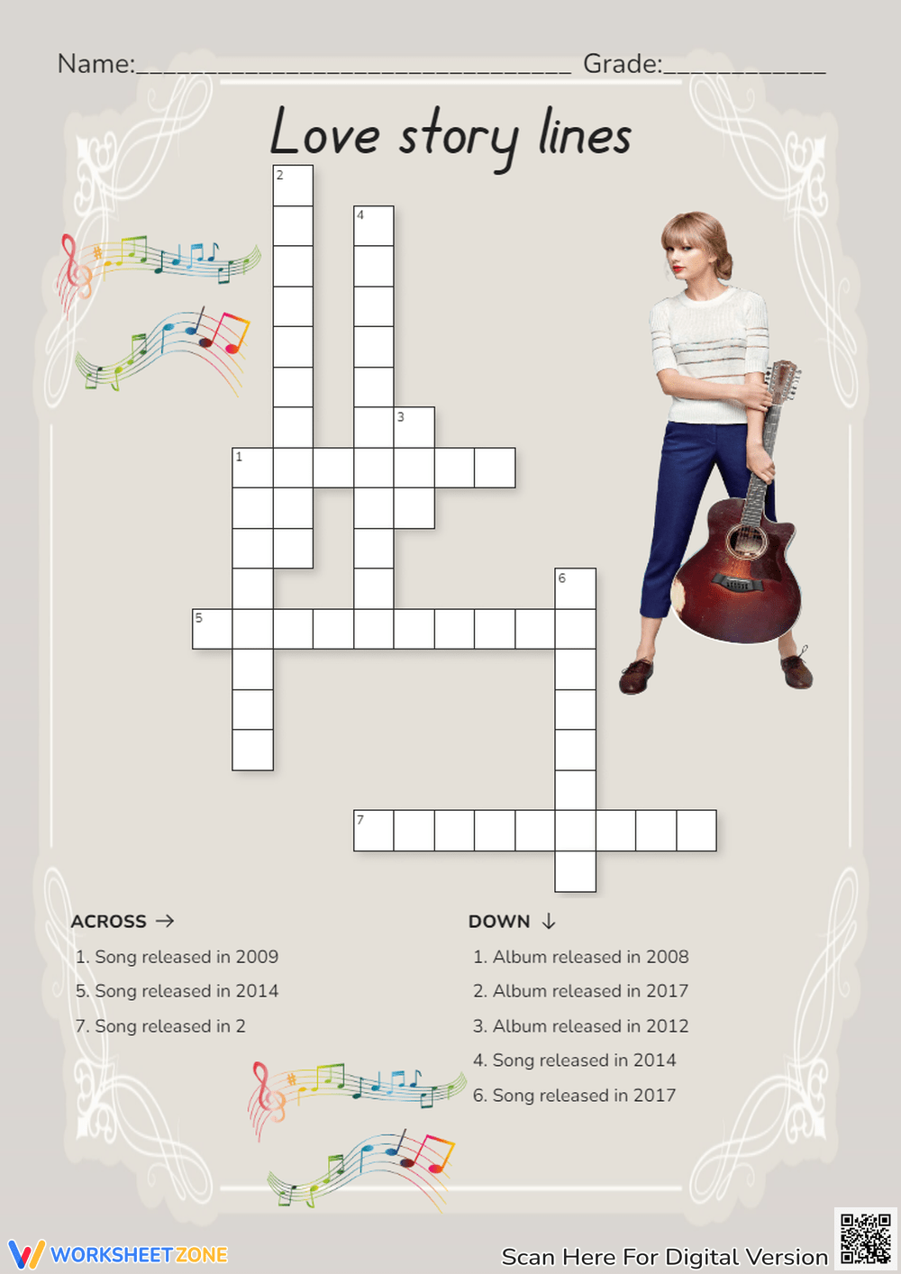Grade 1 Taylor Swift Crossword Worksheets Printable Grade 1 Taylor Swift Crossword Worksheets Printable