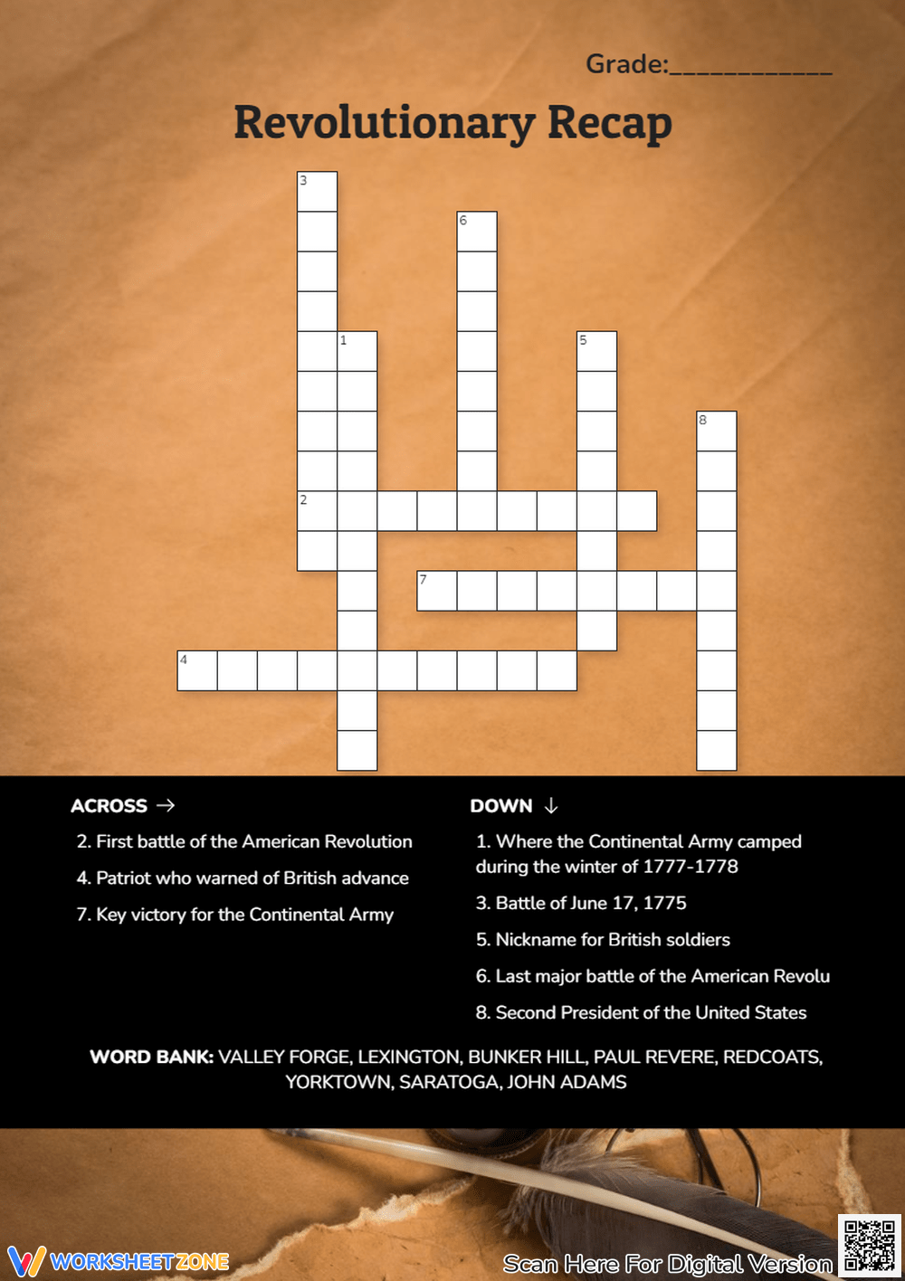 Grade 4 History Crossword Puzzles Worksheets
