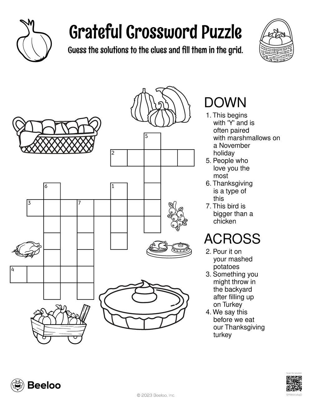 Grateful Crossword Puzzle Beeloo Printable Crafts And Activities For Kids