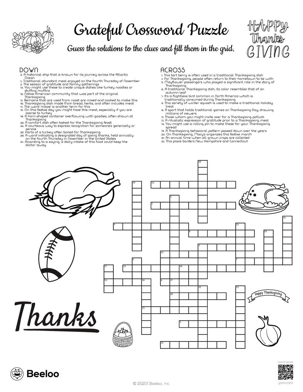 Grateful Crossword Puzzle Beeloo Printable Crafts And Activities For Kids