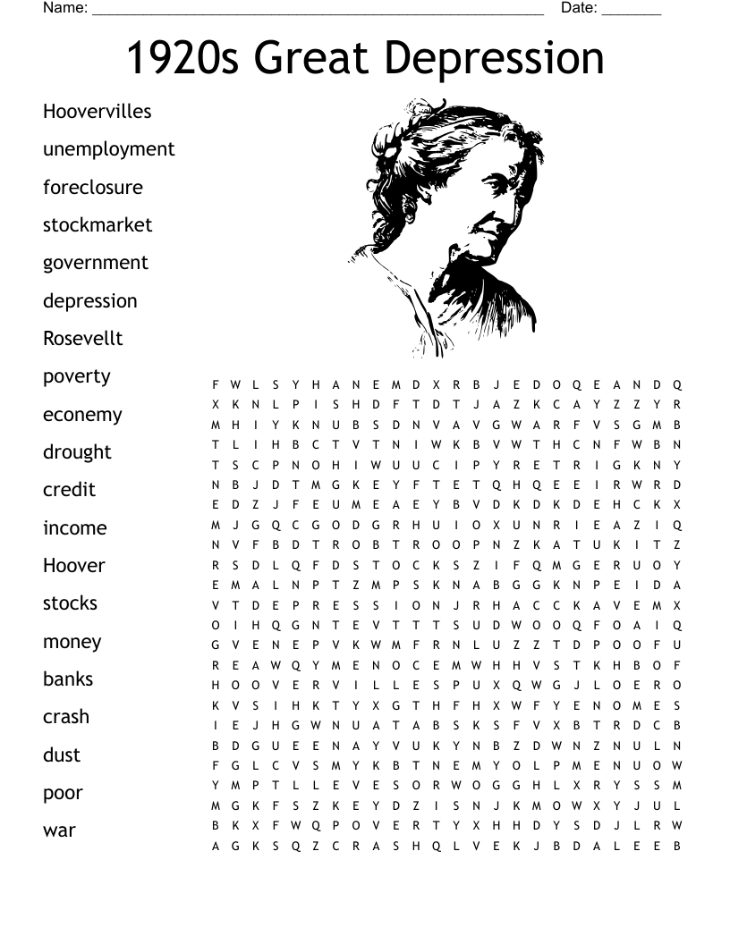 Great Depression Crossword Puzzle WordMint