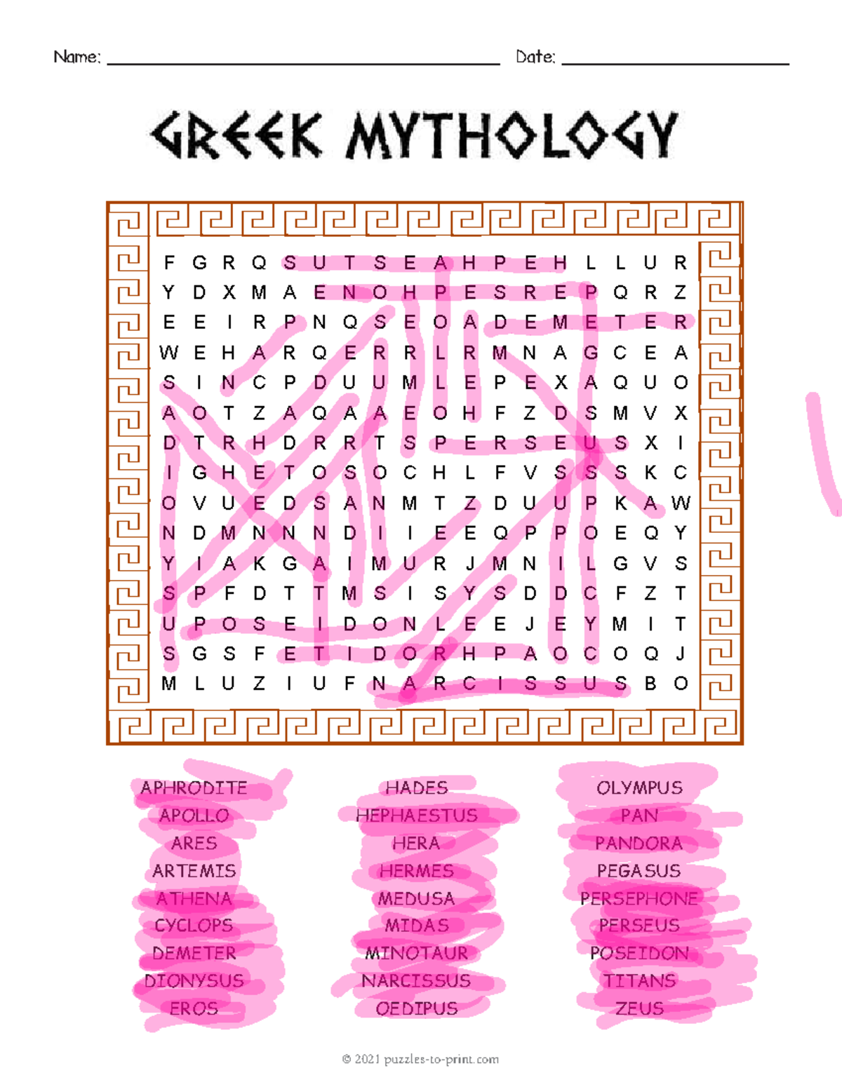 Greek Mythology Word Search Puzzle Kami Export Jaylinn Meyer Studocu