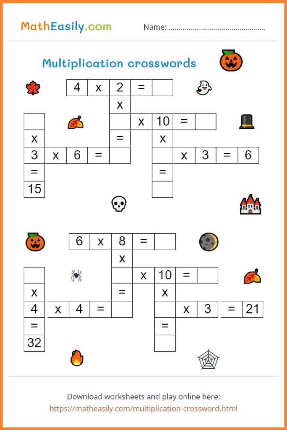 Halloween Multiplication Games ONLINE Printable