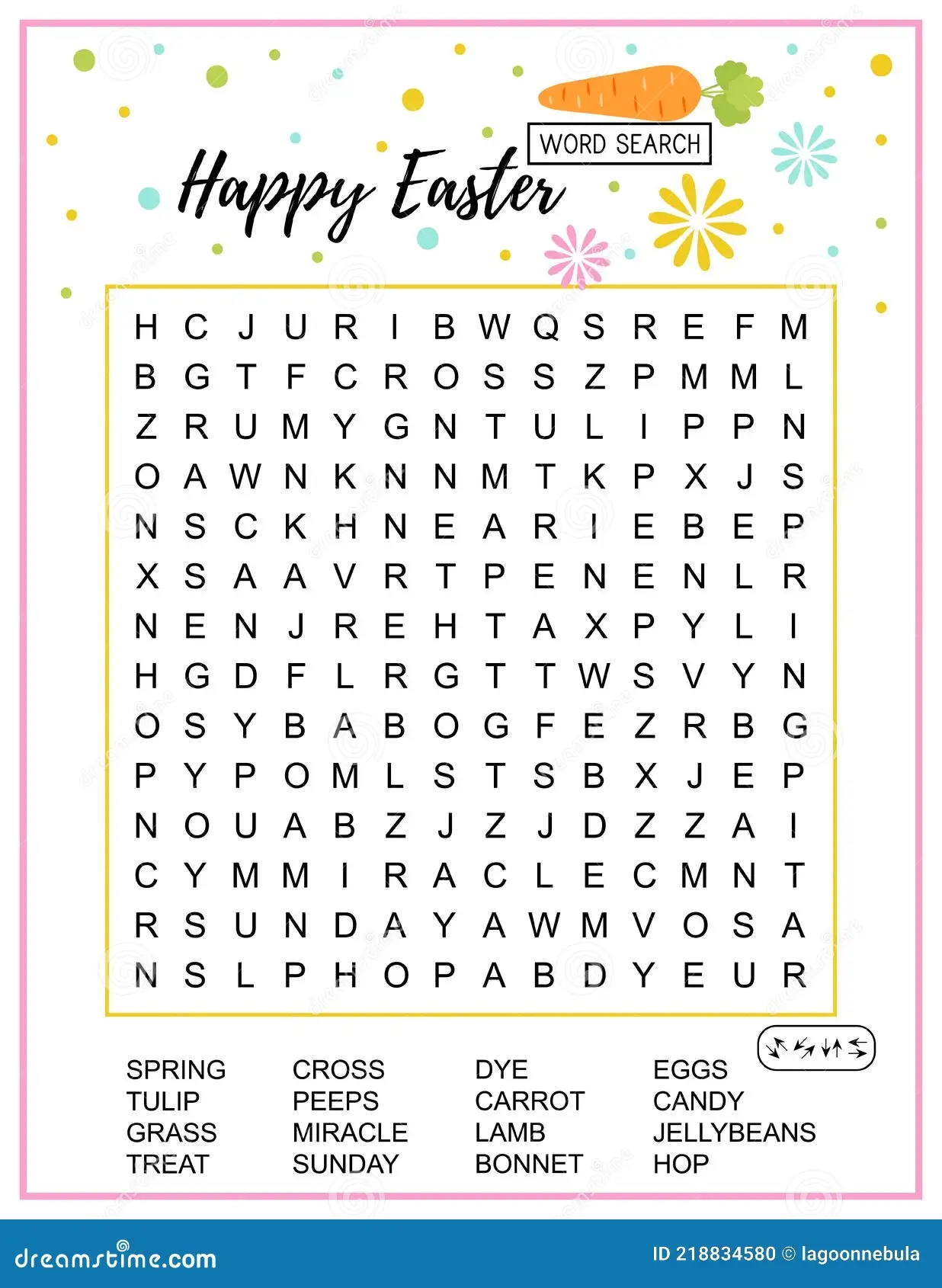 Happy Easter Word Search Puzzle Educational Game For Kids Holiday Crossword Party Card Stock Vector Illustration Of Kindergarten Logic 218834580