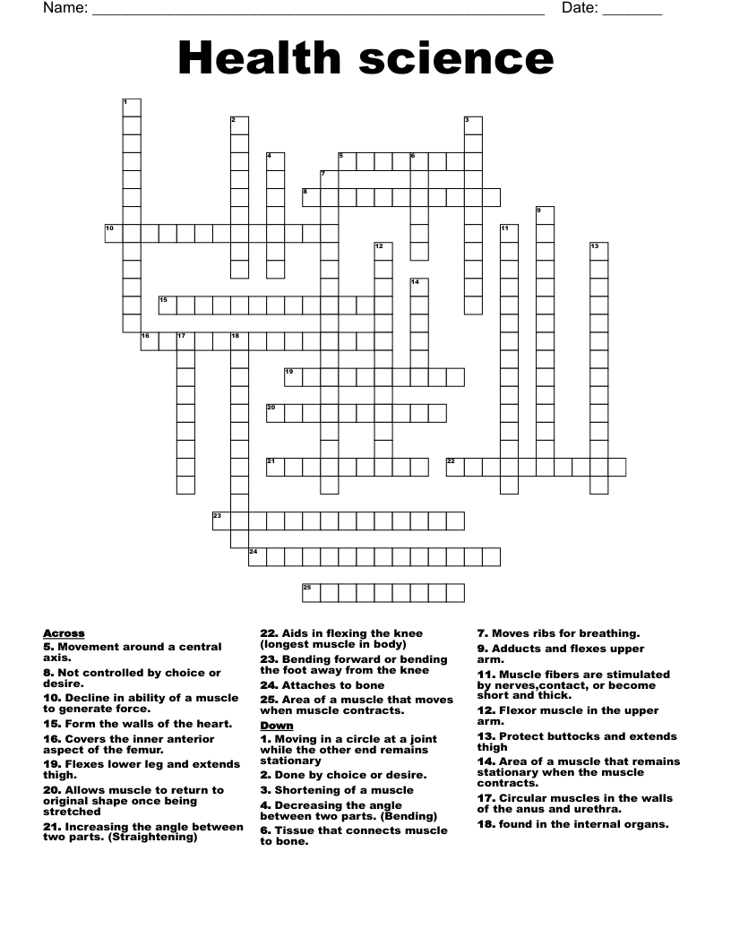 Health Science Crossword WordMint