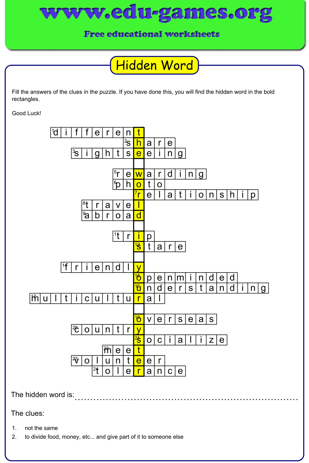 Printable Word Crossword Puzzle For 15 Words