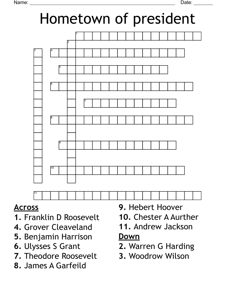 Hometown Of President Crossword WordMint