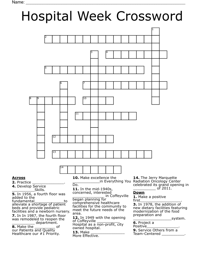 Hospital Week Crossword WordMint