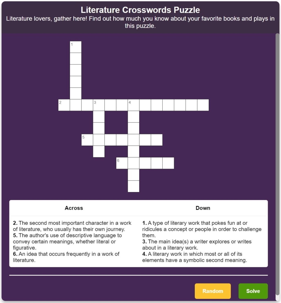 Second Grade Crossword Printable