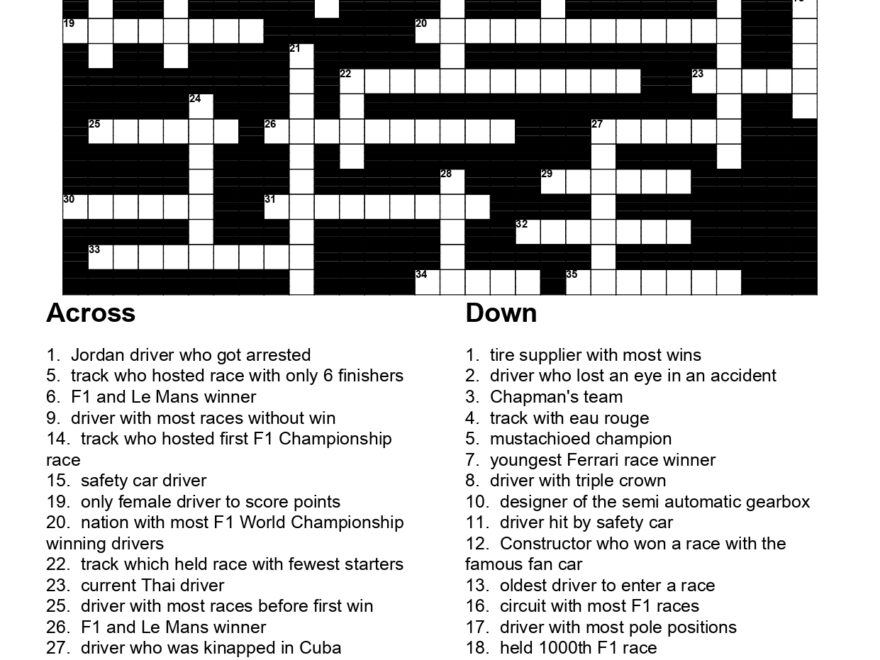I Was Bored And I Made An F1 themed Crossword Puzzle Solution In Comments Enjoy R formula1