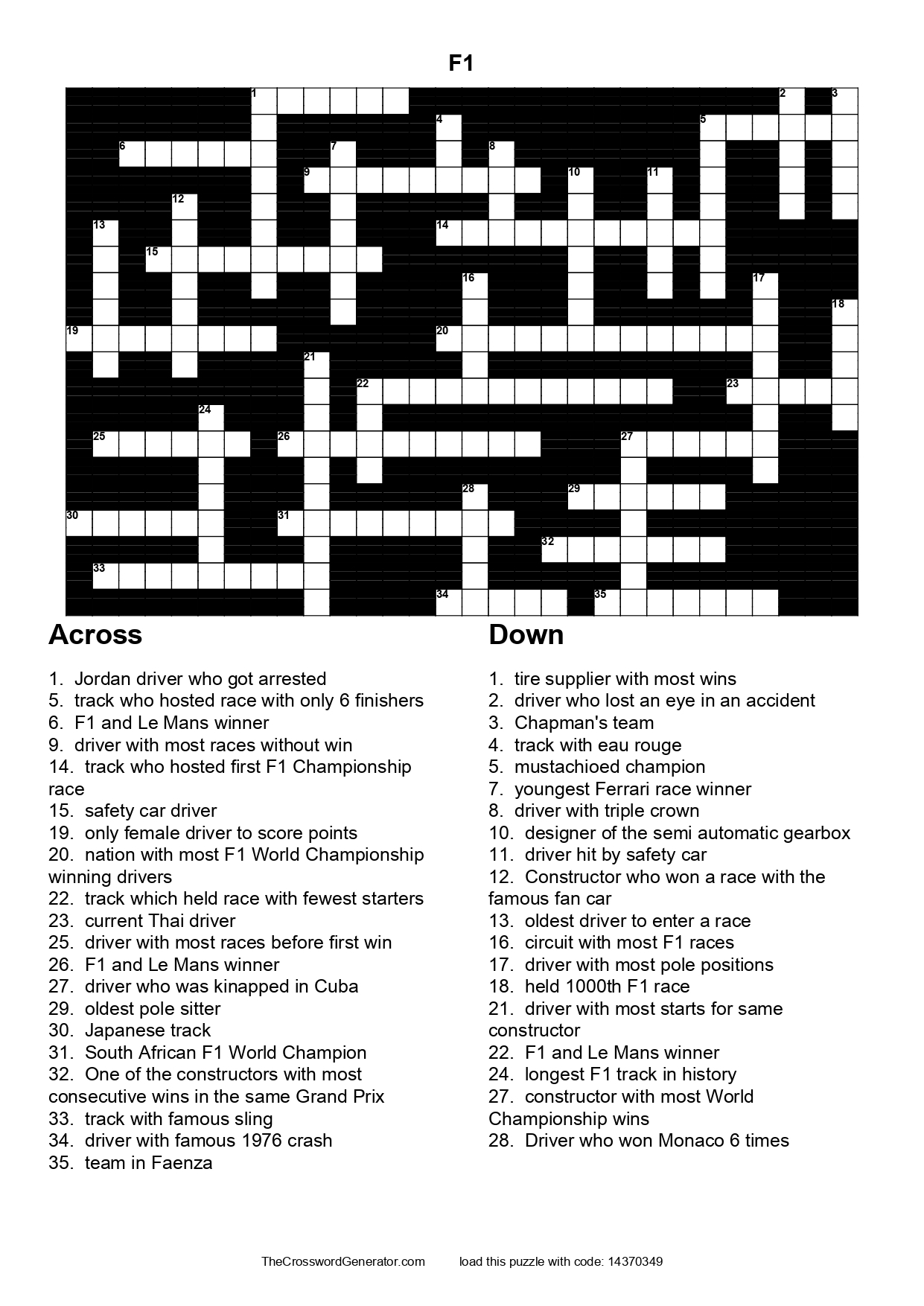 I Was Bored And I Made An F1 themed Crossword Puzzle Solution In Comments Enjoy R formula1