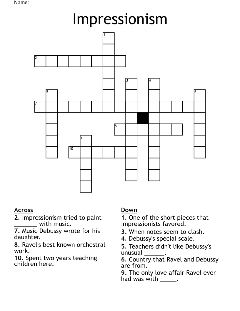 Impressionism Crossword WordMint