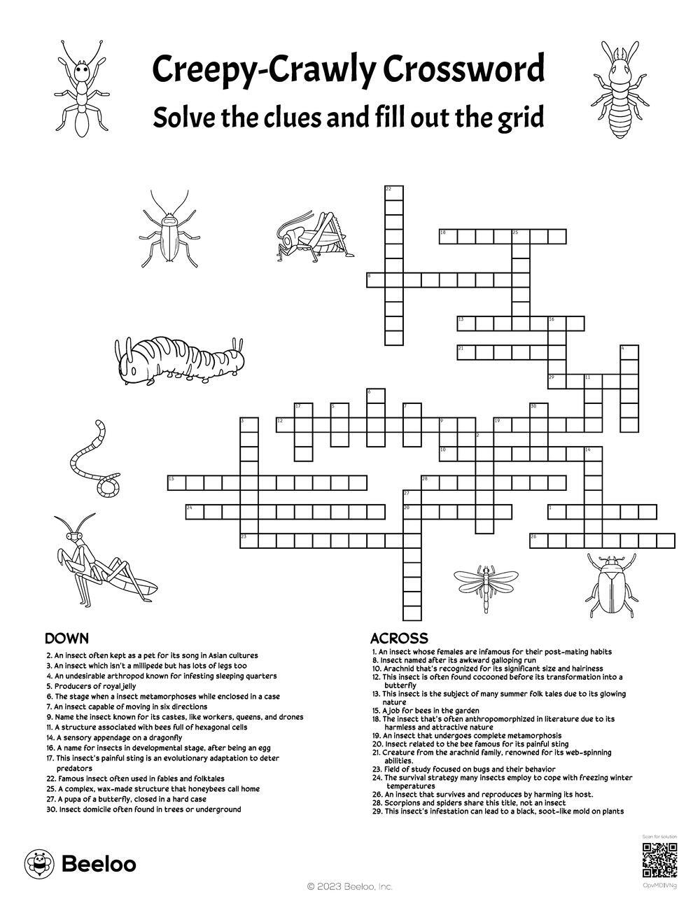 Insect themed Crossword Puzzles Beeloo Printable Crafts And Activities For Kids