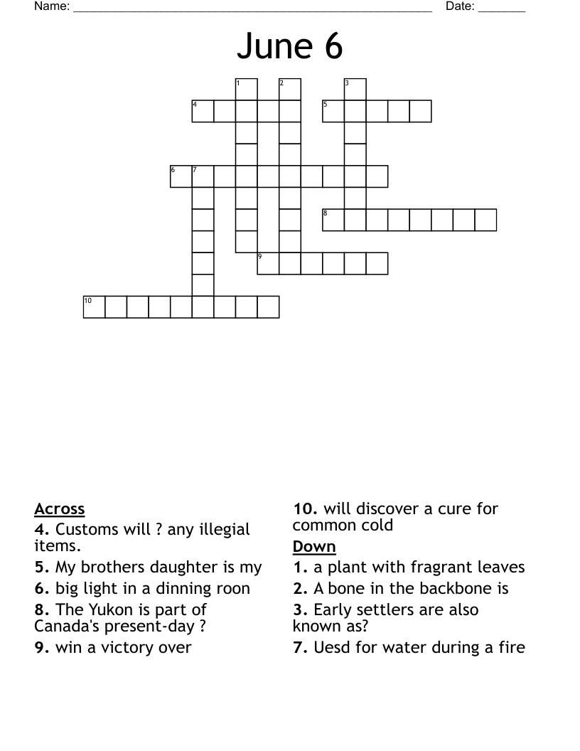 June 6 Crossword WordMint